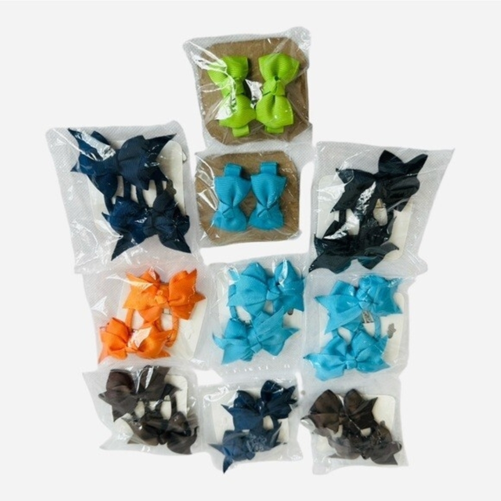 10 Pairs Handmade Ribbon Hair Bow Clips Medium Multicolor Set 20pc Total New - Picture 2 of 3